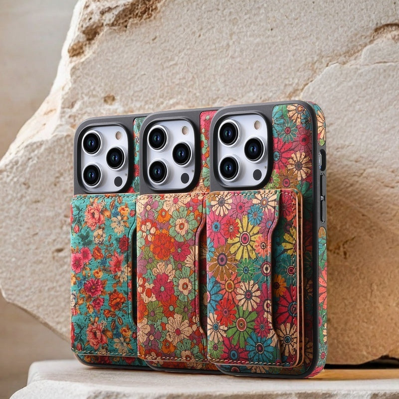 Wooden magnetic pluggable phone case & Card Bag（Red）