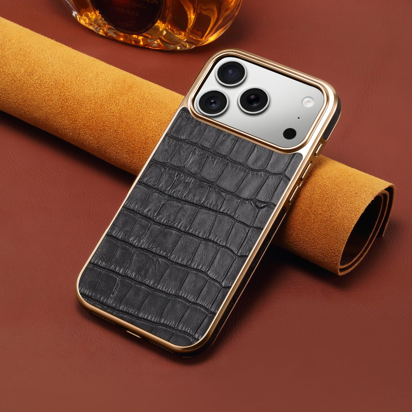 Genuine Leather Crocodile Texture Electroplated Phone Case