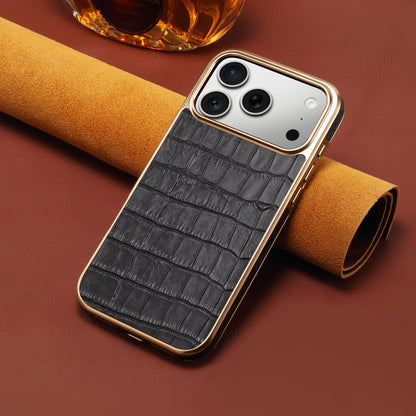 Genuine Leather Crocodile Texture Electroplated Phone Case