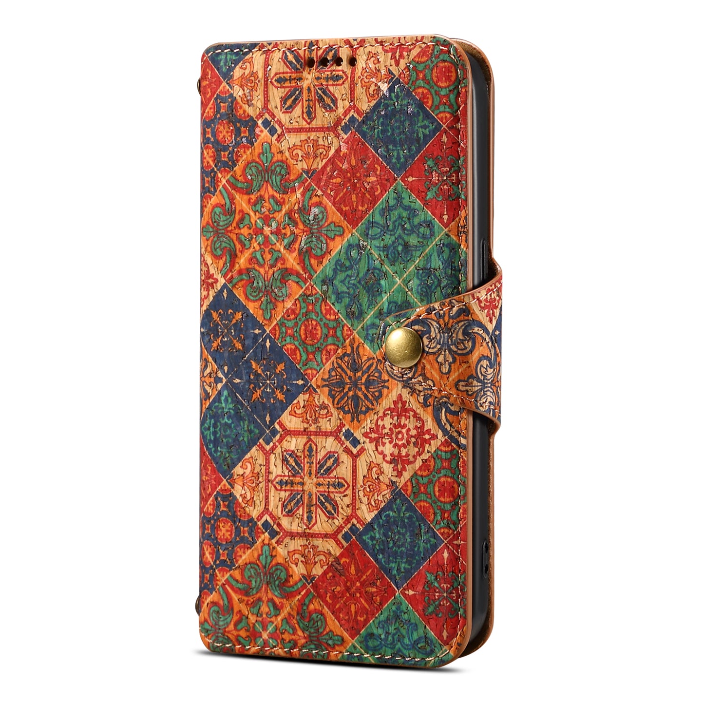 Cork Printed Button Stand Wallet Phone Case