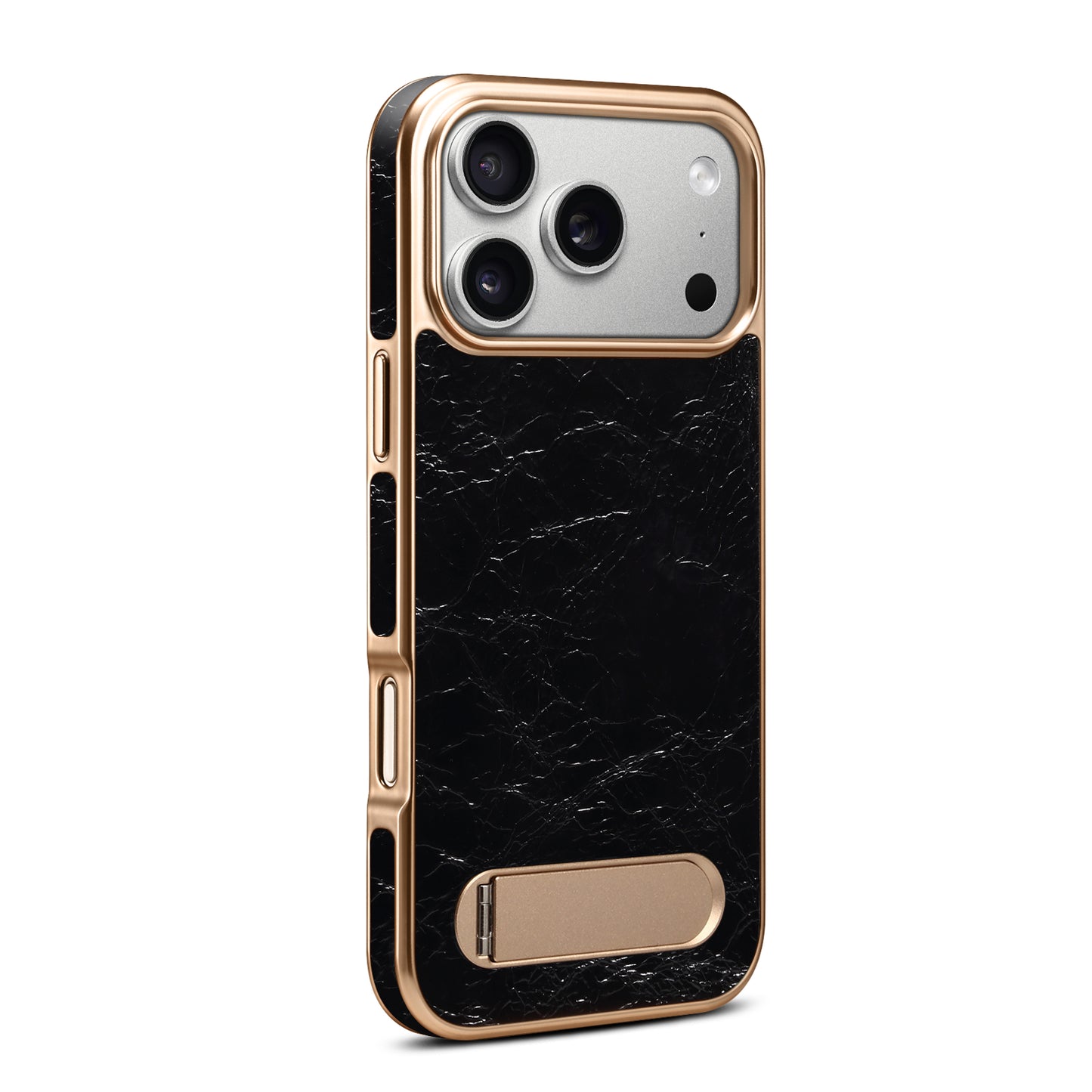 Genuine Leather In-line Stand Magnetic Electroplated Phone Case