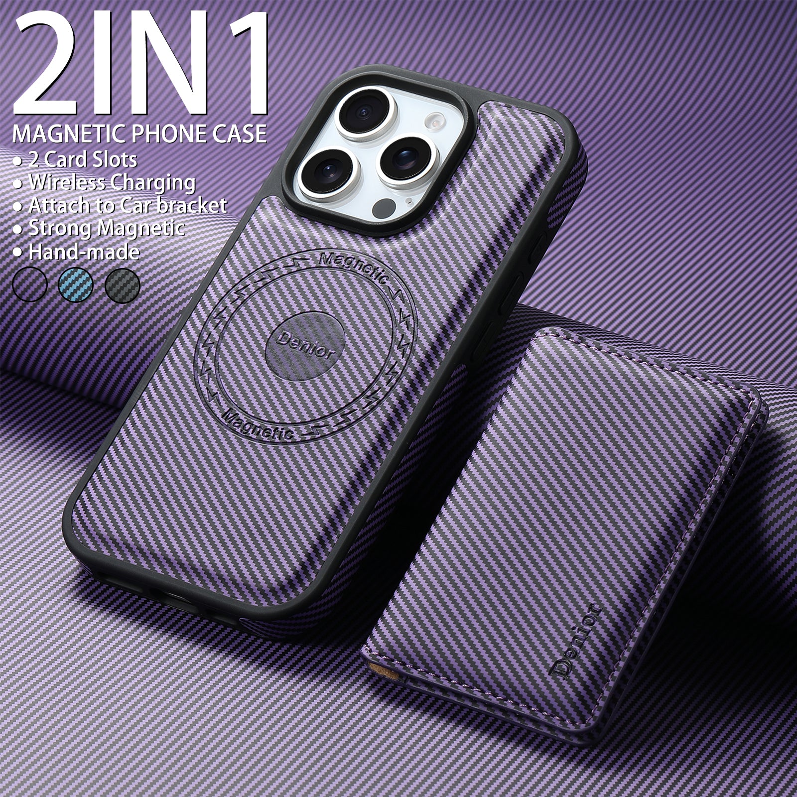 Charcoal fibre Magnetic Case & Card Bag（Purple）