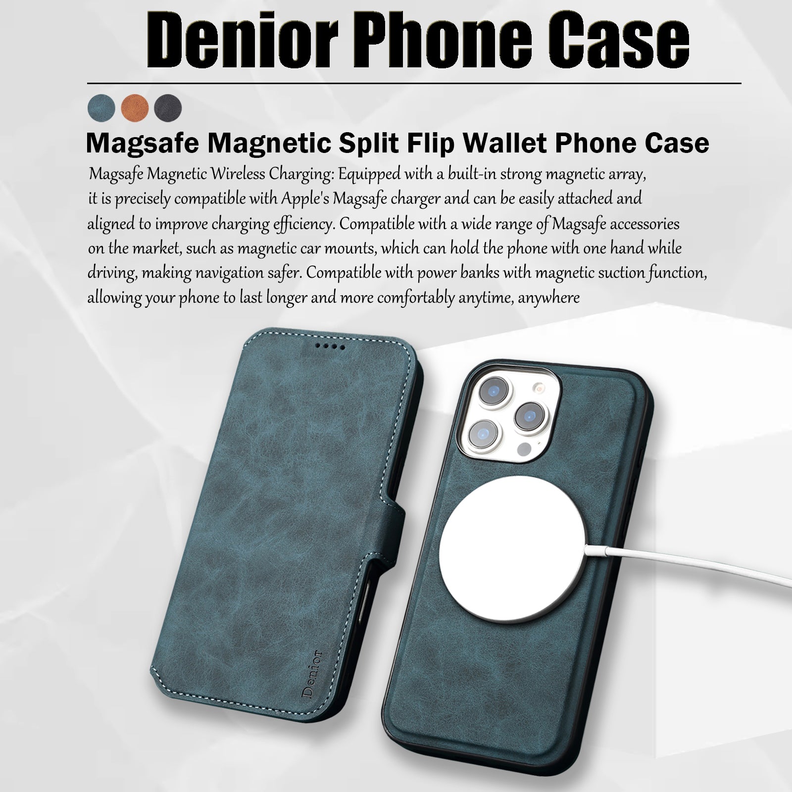2IN1 Detachable Magnetic iPhone Phone Case & Card Pocket（Blue）