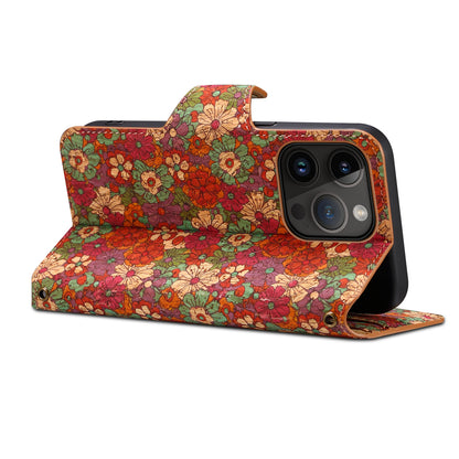 Cork Printed Button Stand Wallet Phone Case