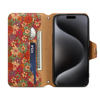 Cork Printed Button Stand Wallet Phone Case