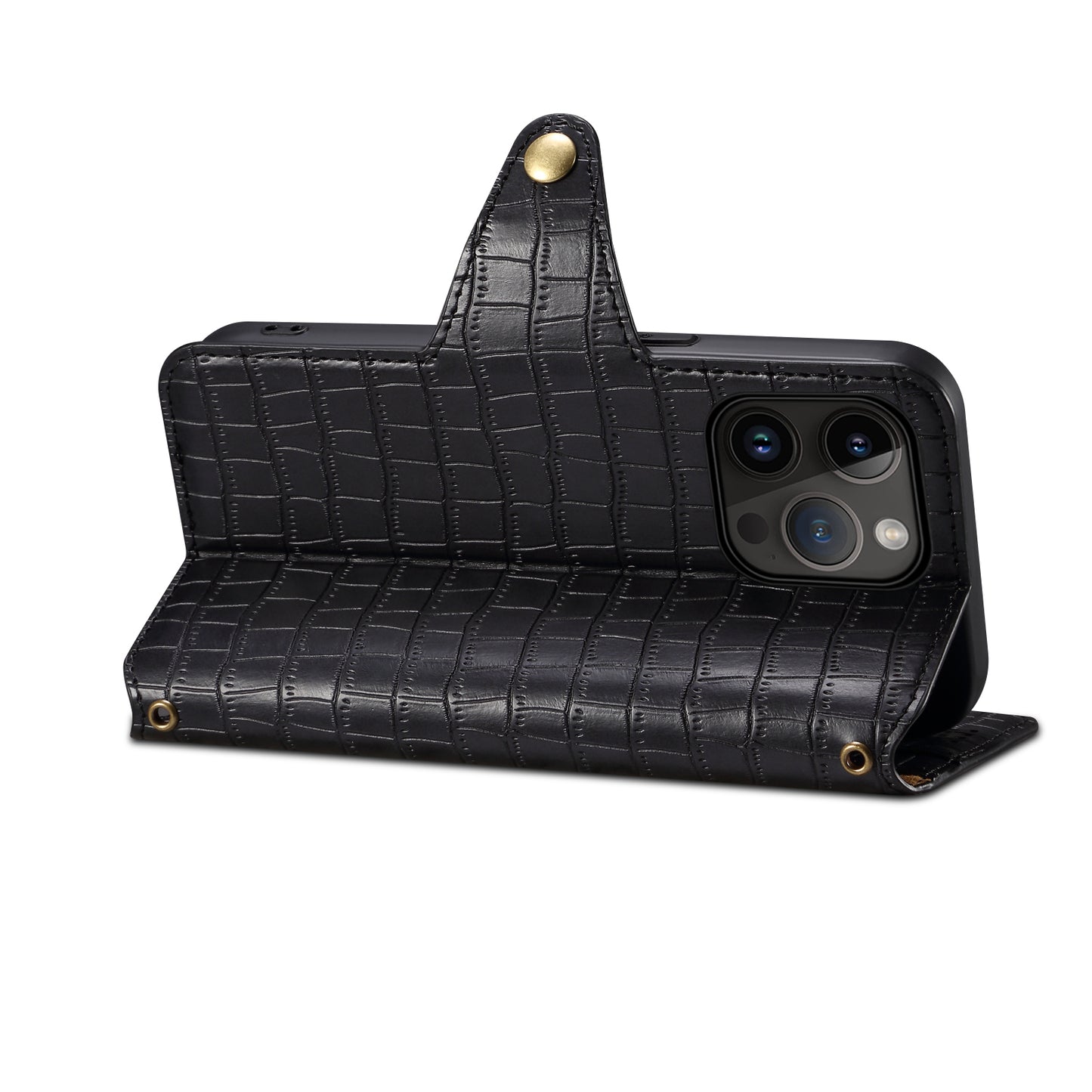 PU Faux Leather Crocodile Pattern Button Stand Wallet Phone Case