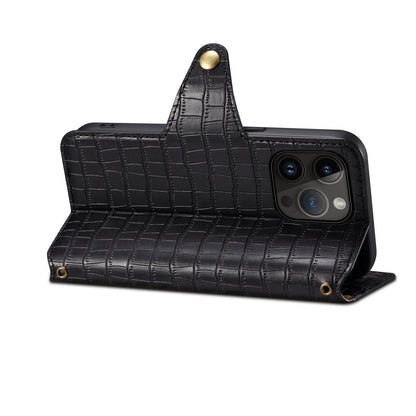 PU Faux Leather Crocodile Pattern Button Stand Wallet Phone Case