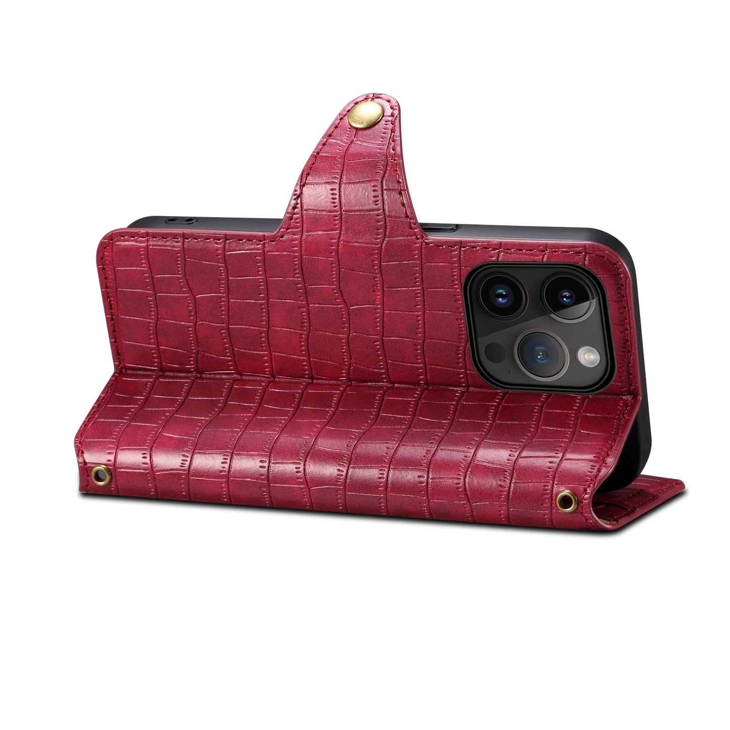 PU Faux Leather Crocodile Pattern Button Stand Wallet Phone Case