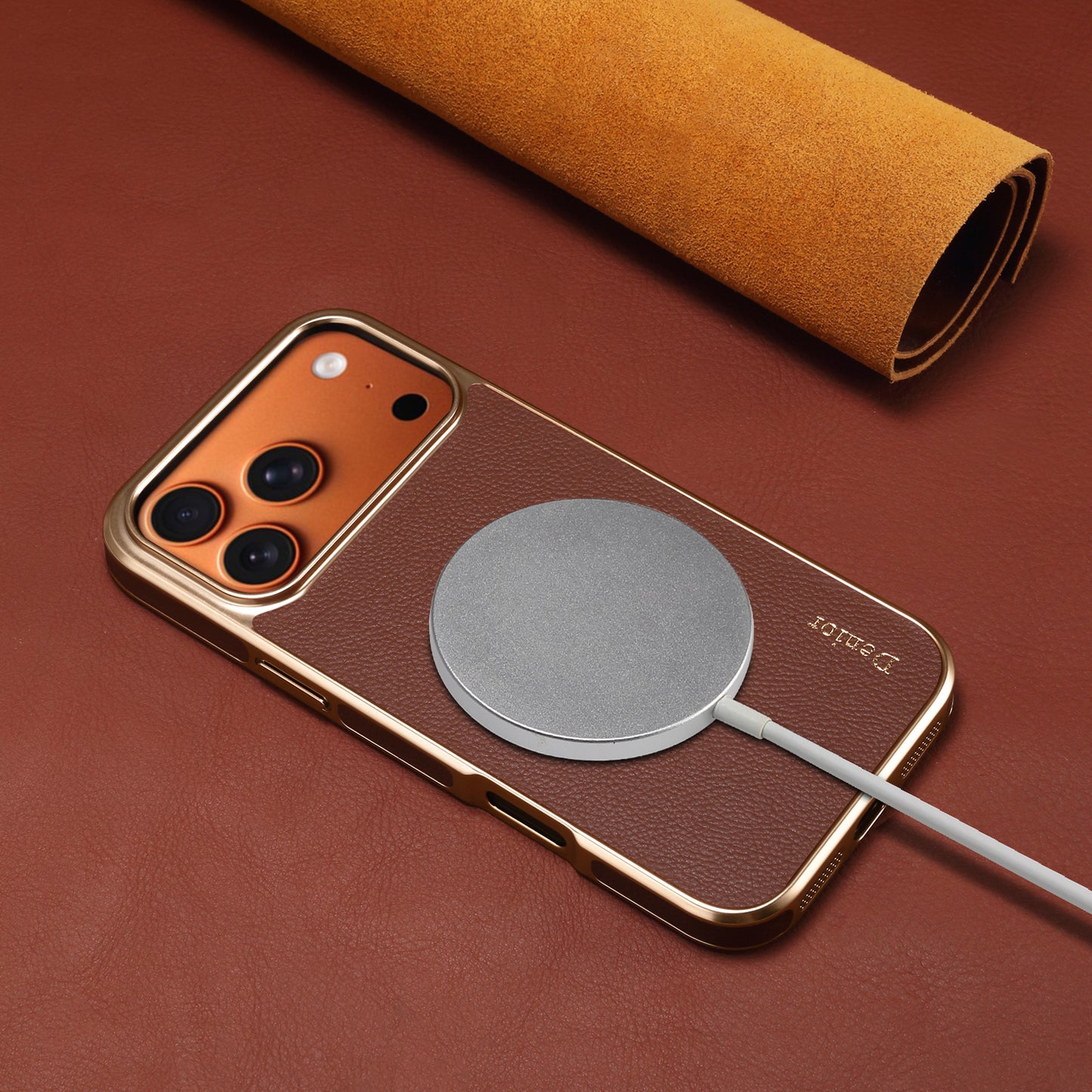 Luxury Car Style Genuine Leather Electroplated Phone Case