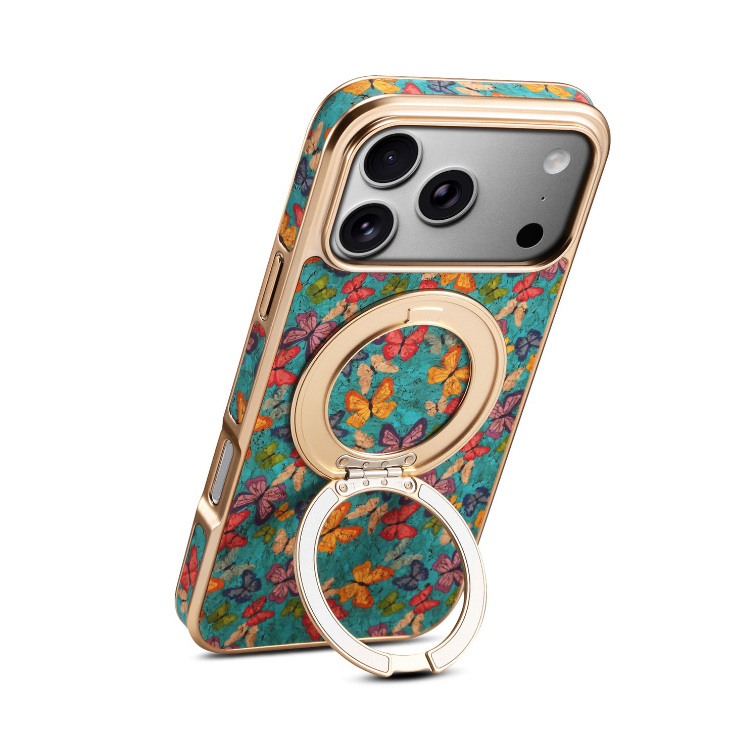Floral Cork Wooden Case - 360 Kickstand