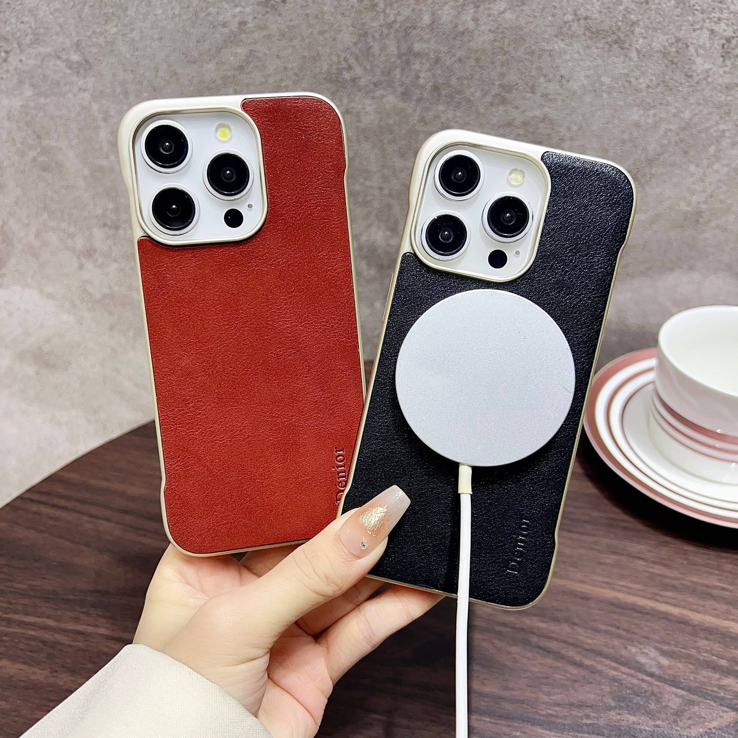 Genuine Leather Borderless Magnetic Phone Case