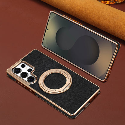 PU Faux Leather Litchi Texture Rotating Stand Electroplated Magnetic Phone Case (For Samsung)