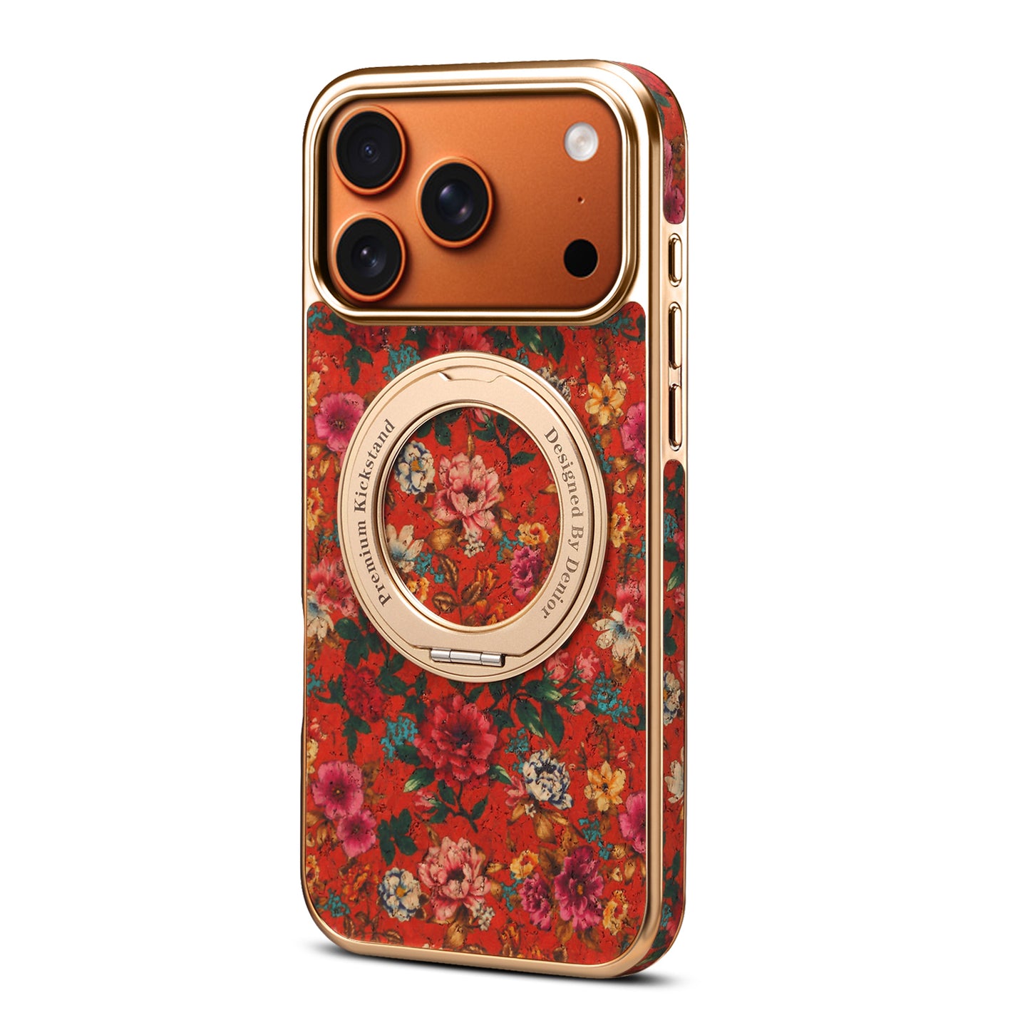 Floral Cork Wooden Case - 360 Kickstand