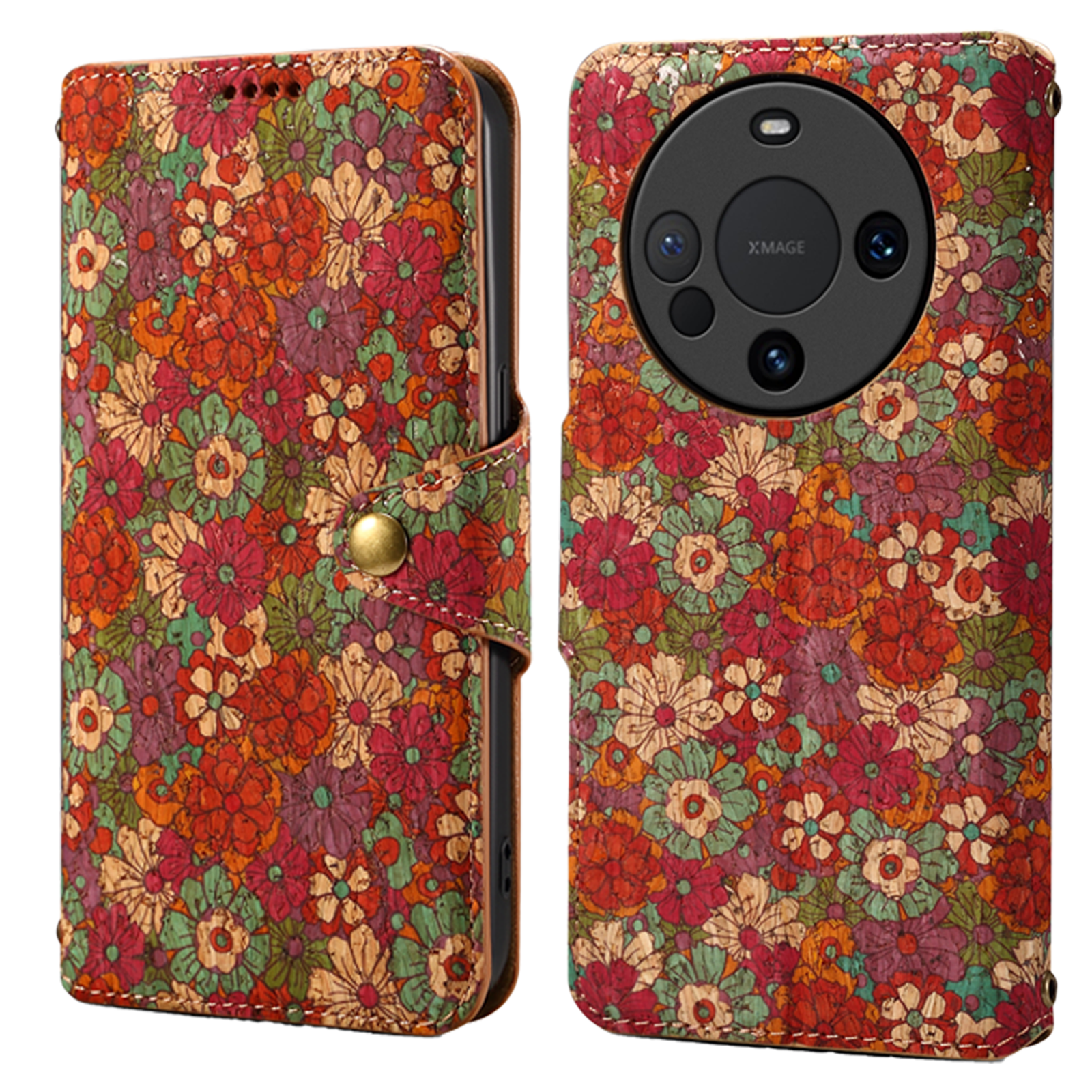 Huawei Flower Language Cork Flip Wallet Stand Leather Phone Case (Red)