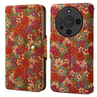 Huawei Flower Language Cork Flip Wallet Stand Leather Phone Case (Red)