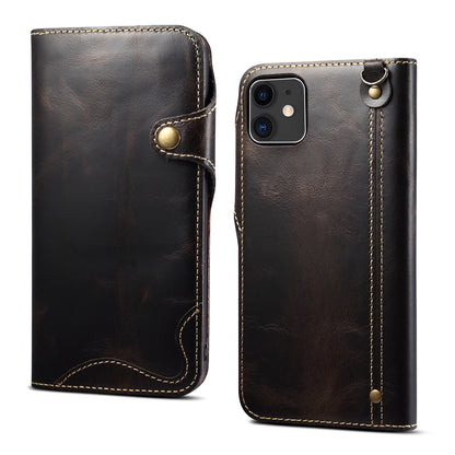 iPhone 13/12 Min/11/7/8 Plus/Xs Max Series Genuine Leathe Multi Functional Card Insertion Flip Wallet Holder Phone Case（Black）