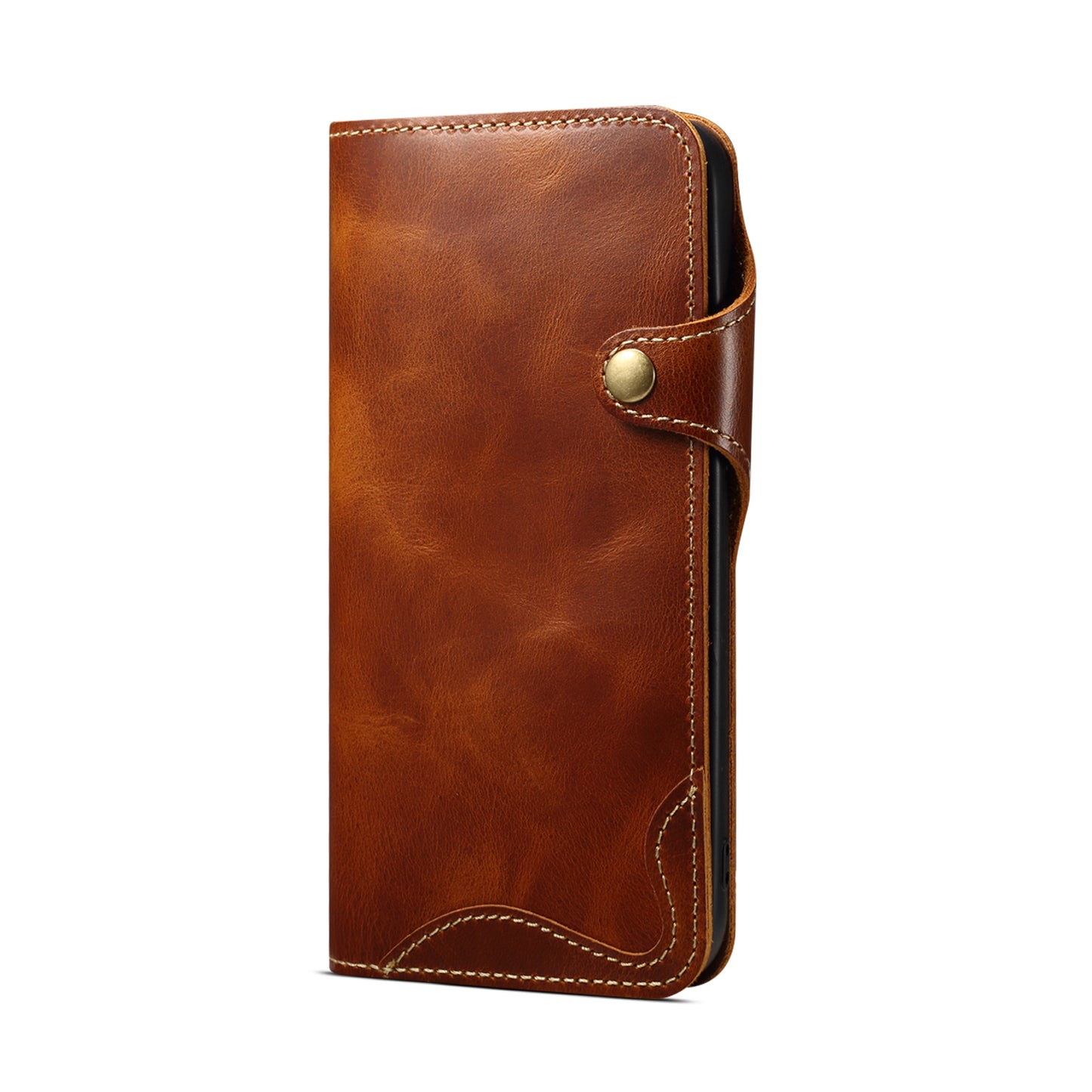 Genuine Oil Wax Cowhide Button Stand Wallet Phone Case