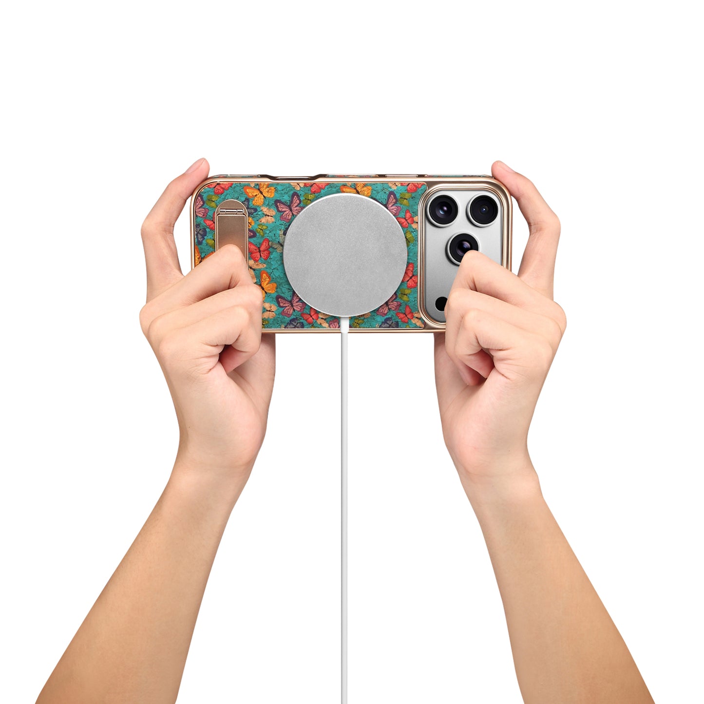 Cork Butterfly In-line Stand Magnetic Electroplated Phone Case