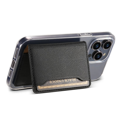 Litchi patterned Leather Bracket Ultra-Thin Credit Card Bag（Black）