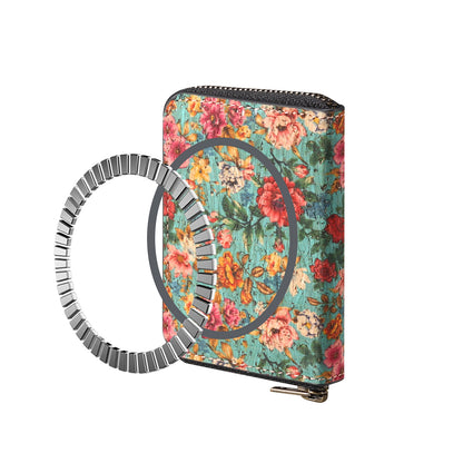 Cork Flower Magnetic Zipper Card Holder