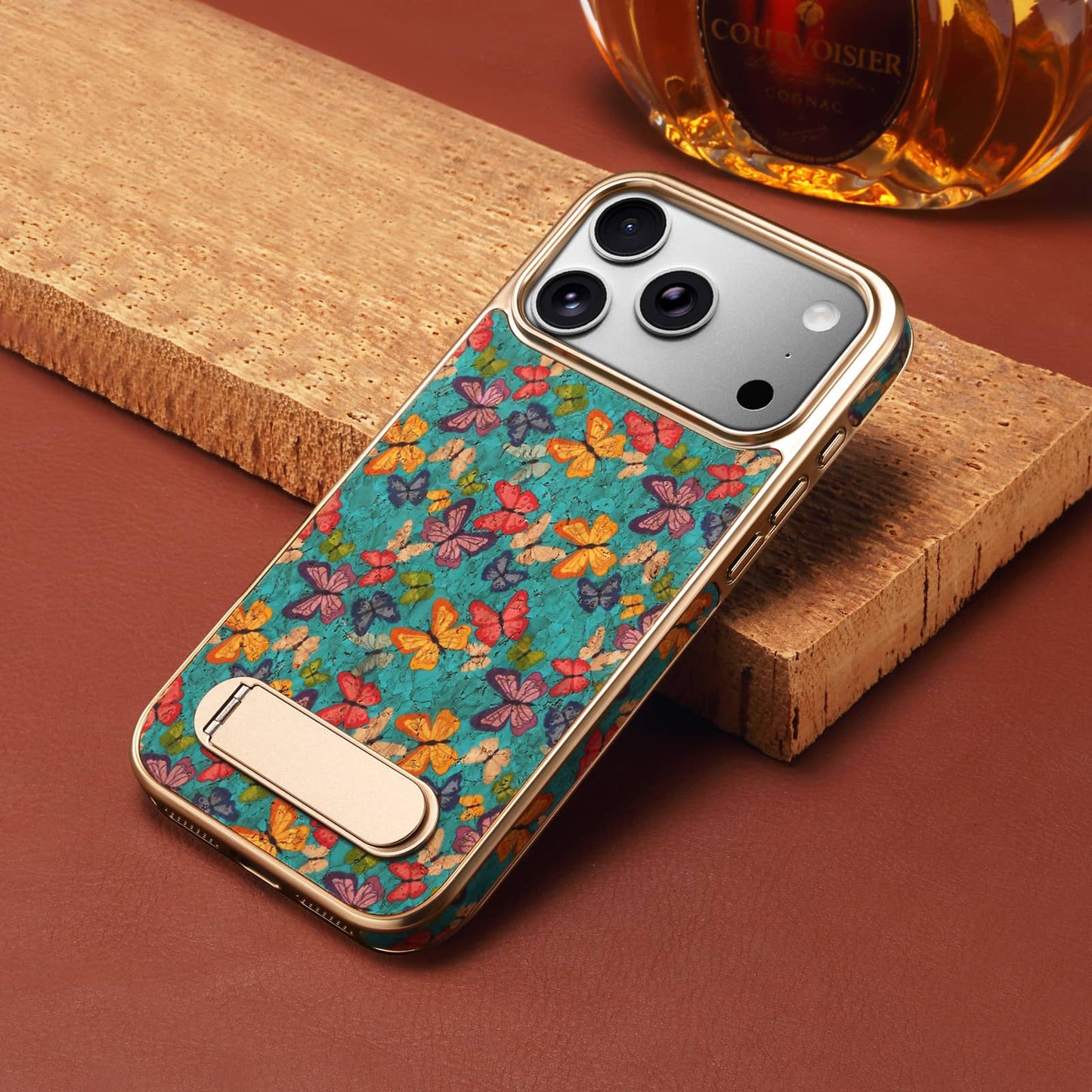 Cork Butterfly In-line Stand Magnetic Electroplated Phone Case