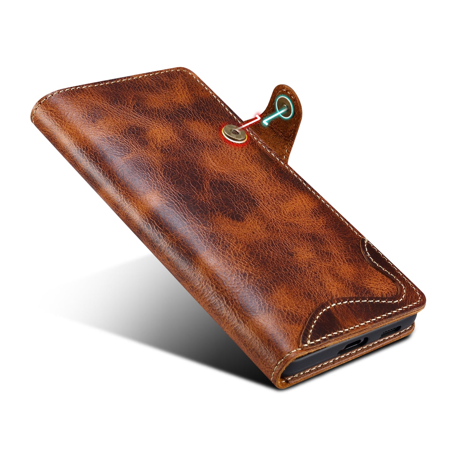 Genuine Leather Oil Wax Cowhide Button Wallet Phone Case (For Samsung)