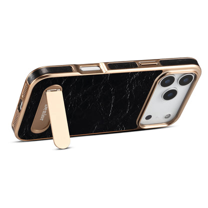 Genuine Leather In-line Stand Magnetic Electroplated Phone Case
