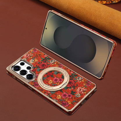 Cork Floral Rotating Electroplated Magnetic Phone Case (For Samsung)