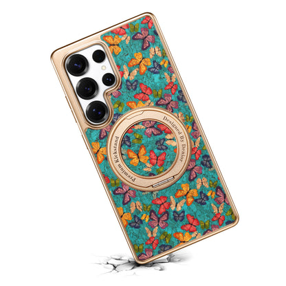 Cork Floral Rotating Electroplated Magnetic Phone Case (For Samsung)