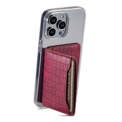 Alligator Pattern Leather Bracket Ultra-Thin Credit Card Bag（Red）