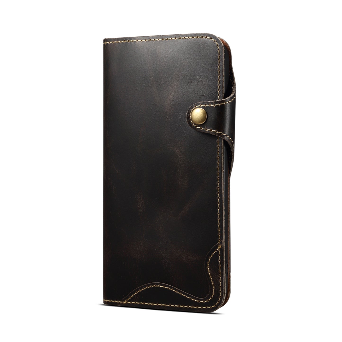 Genuine Oil Wax Cowhide Button Stand Wallet Phone Case