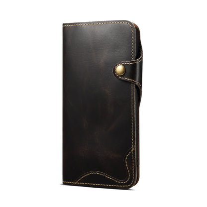 Genuine Oil Wax Cowhide Button Stand Wallet Phone Case