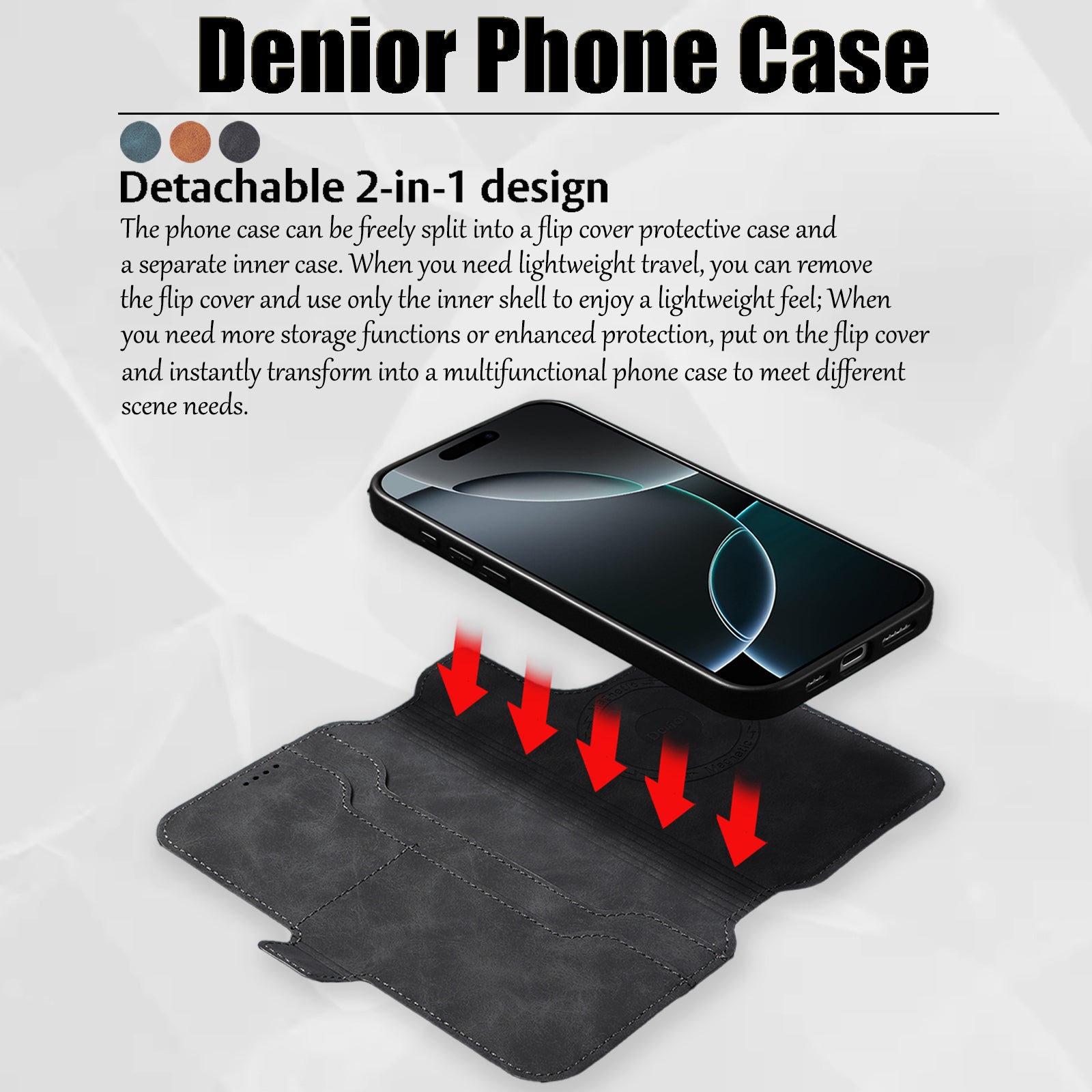 2IN1 Detachable Magnetic iPhone Phone Case & Card Pocket（Black）