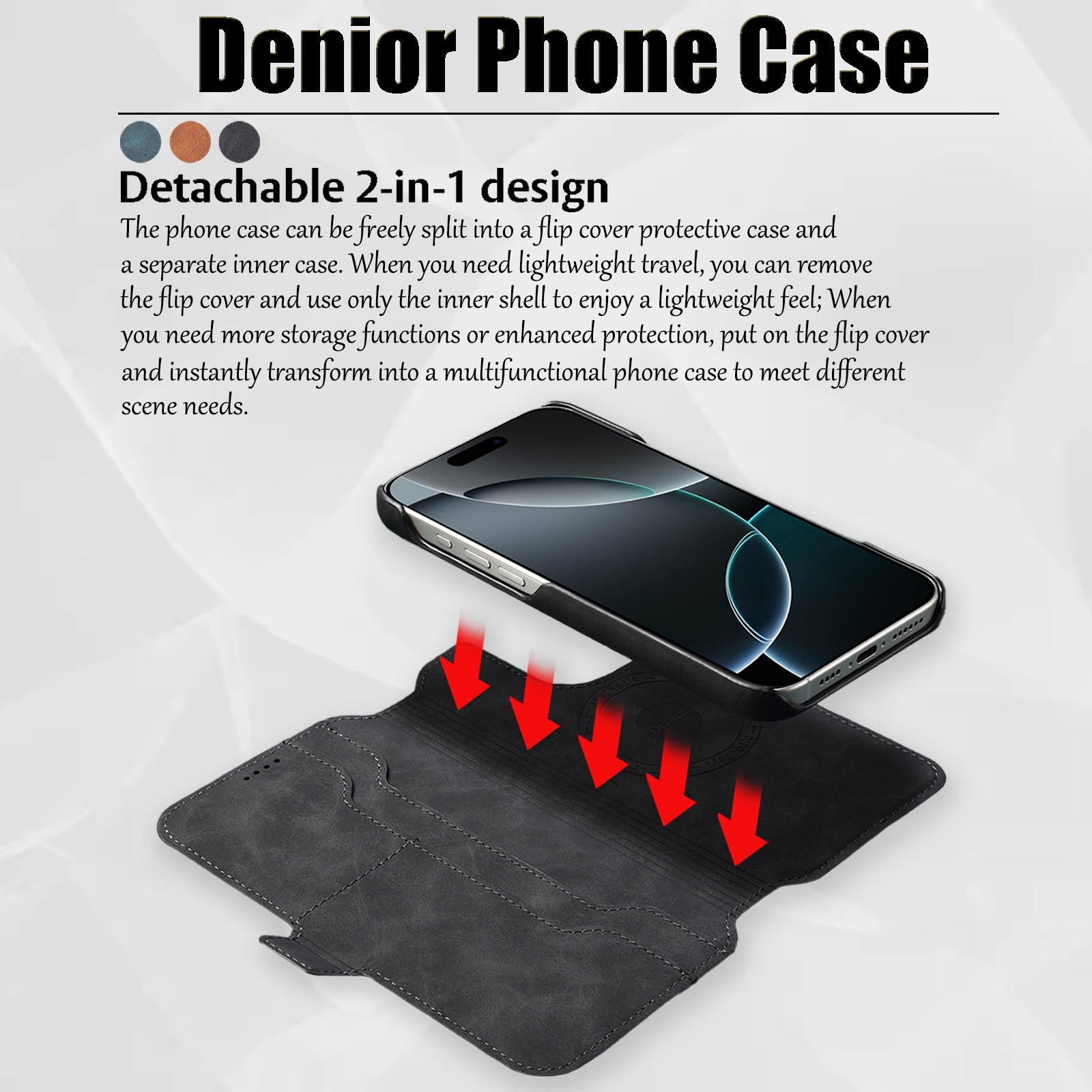 2IN1 Detachable Magnetic iPhone Phone Case & Card Pocket（Black）