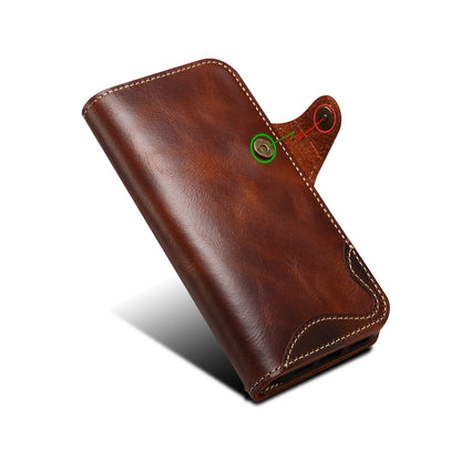 Genuine Oil Wax Cowhide Stand Wallet Phone Case