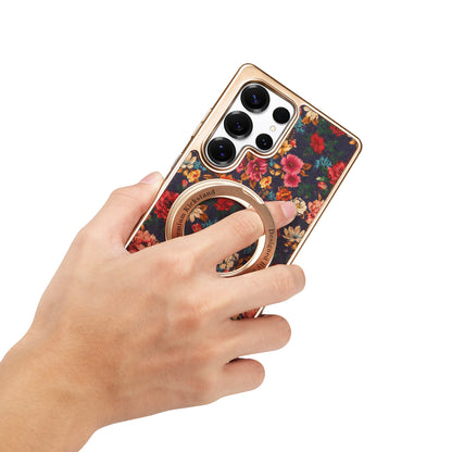 Cork Floral Rotating Electroplated Magnetic Phone Case (For Samsung)