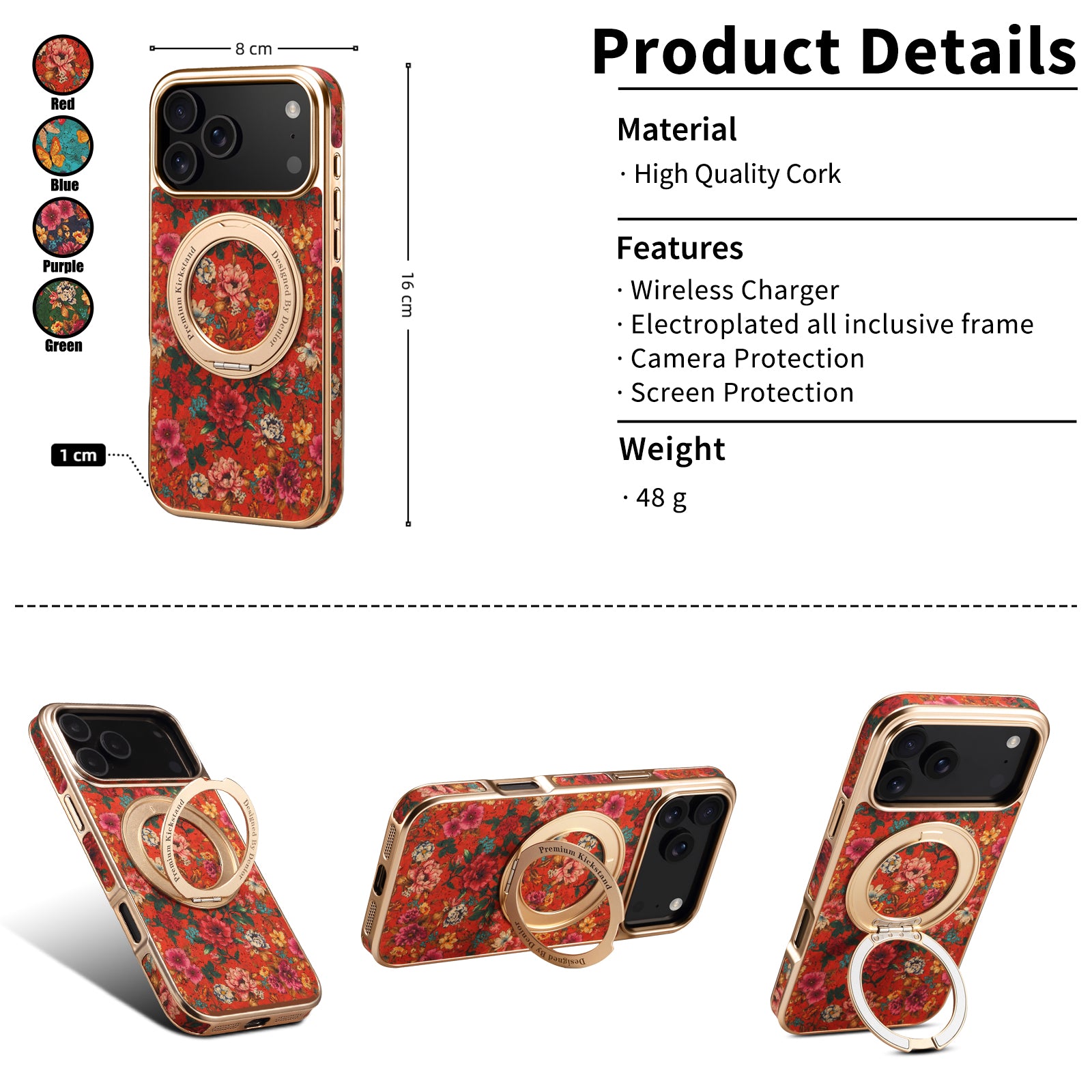 IPhone Series 360 ° Rotating Bracket Anti Drop Cork Phone Case (Red)