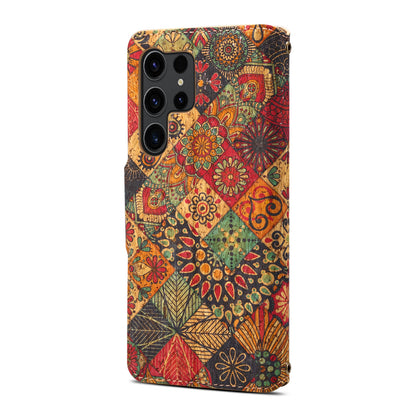 Cork Floral Button Wallet Stand Phone Case (For Samsung)