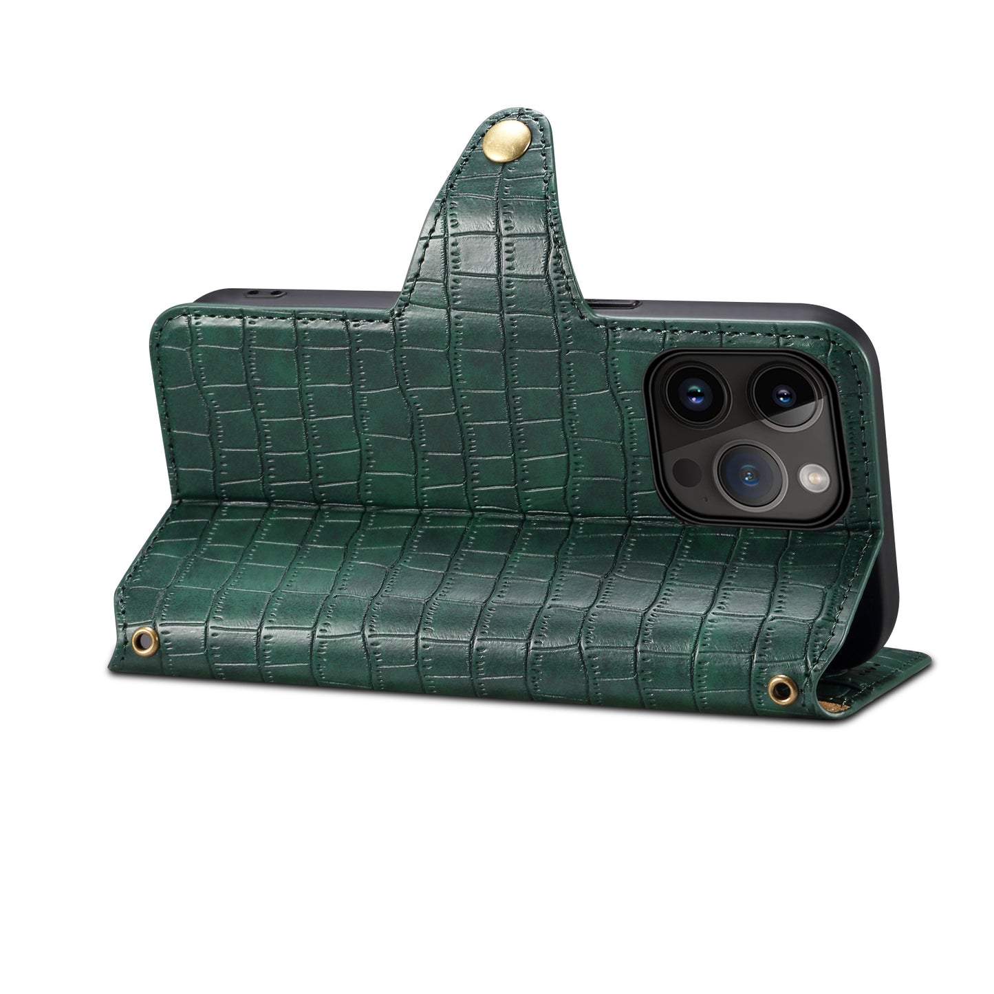PU Faux Leather Crocodile Pattern Button Stand Wallet Phone Case