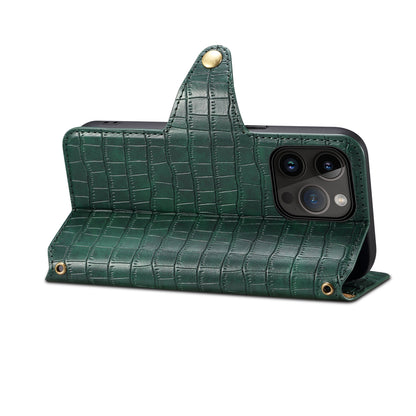 PU Faux Leather Crocodile Pattern Button Stand Wallet Phone Case