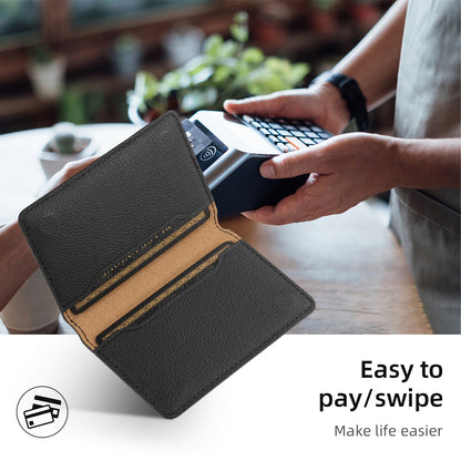 Litchi patterned Leather Bracket Ultra-Thin Credit Card Bag（Black）