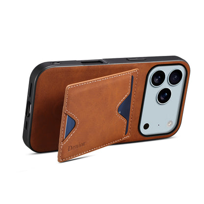 PU Retro Faux Leather Dual Card Slot Kickstand Phone Case (For iPhone)