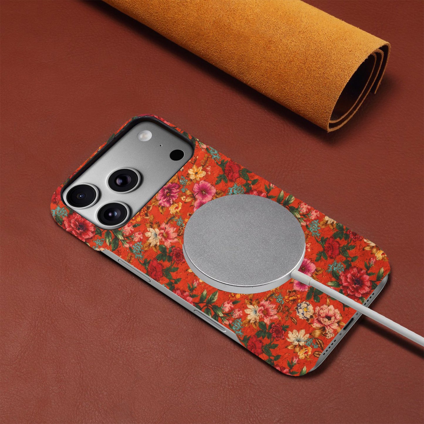 Floral Pattern Cork PC Phone Case