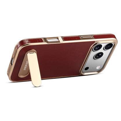 Genuine Leather In-line Stand Magnetic Electroplated Phone Case