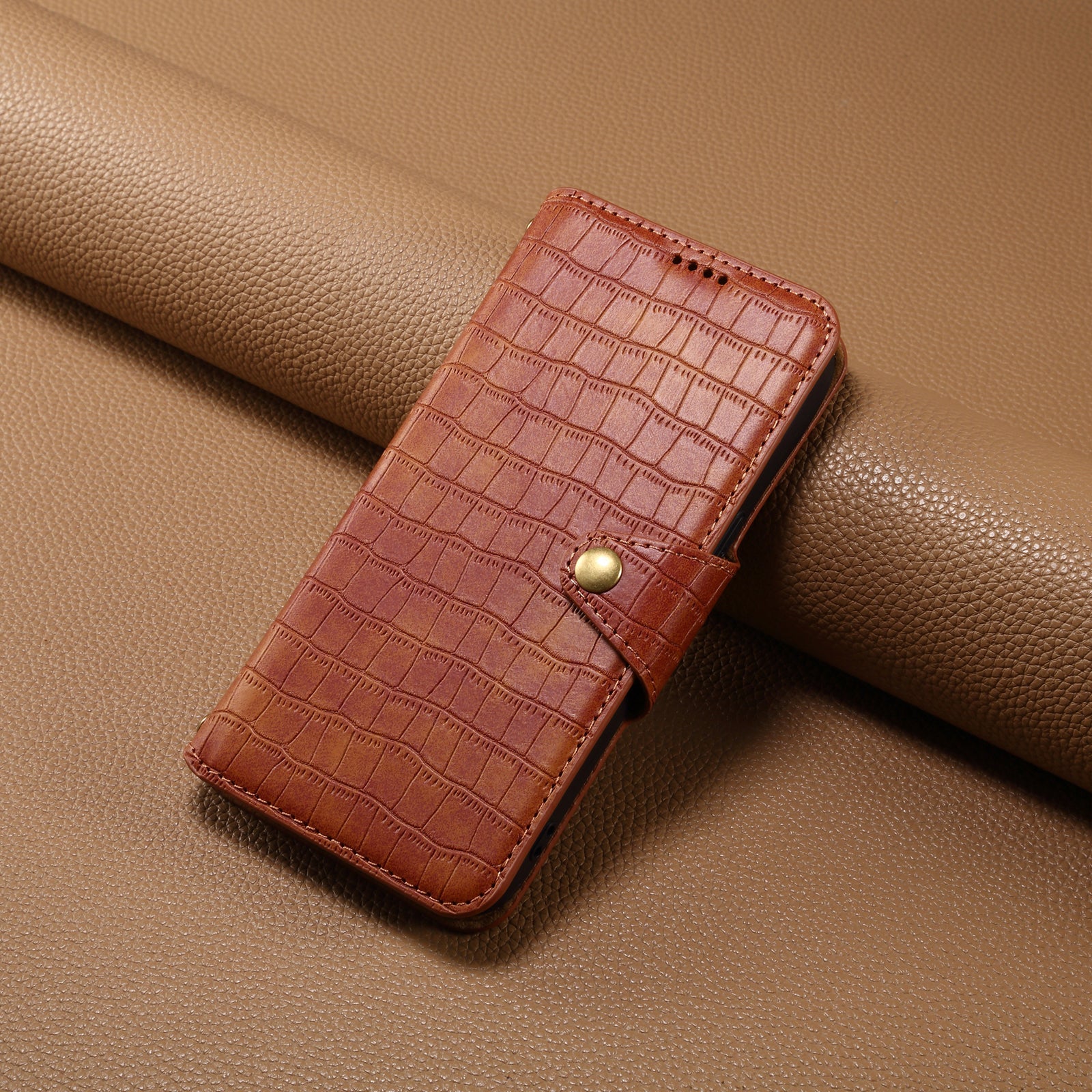 Crocodile PU Leather Honor Cover Wallet Phone Case（Brown）