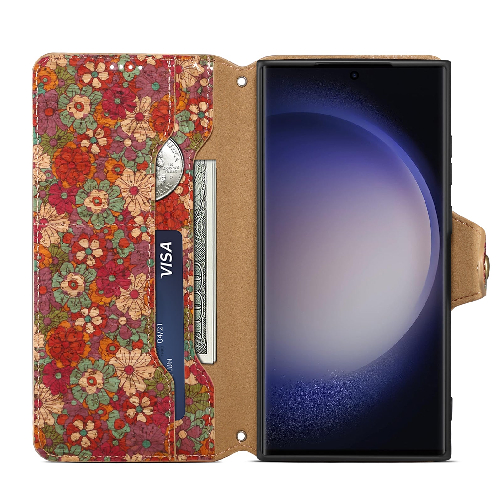 Samsung Flower Language Cork Flip Wallet Stand Leather Phone Case (Red)