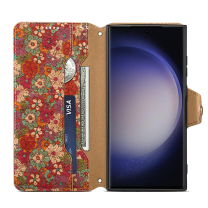 Samsung Flower Language Cork Flip Wallet Stand Leather Phone Case (Red)
