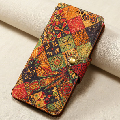 Floral Cork Wooden Wallet Case