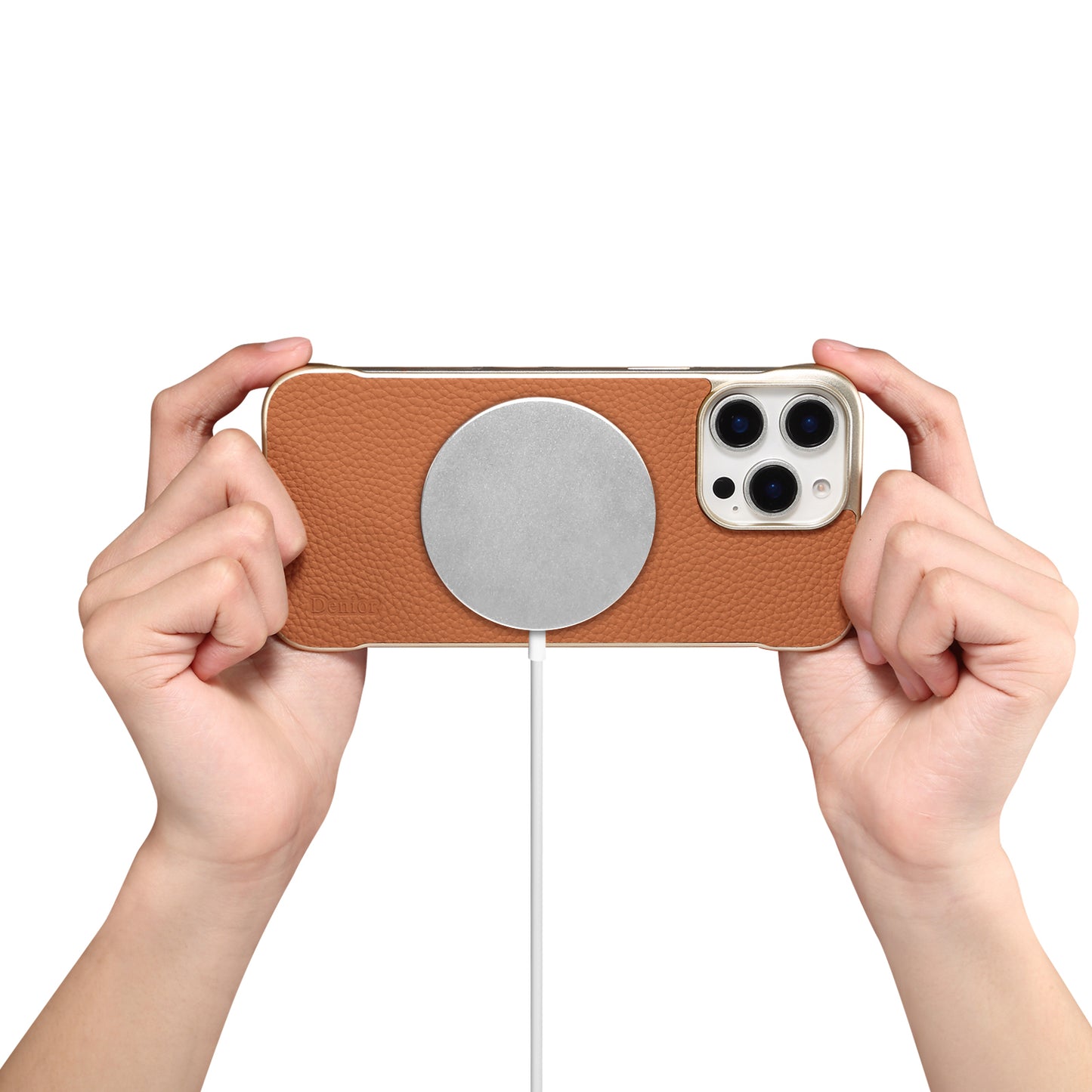 Genuine Leather Lychee Texture Magnetic Borderless Phone Case