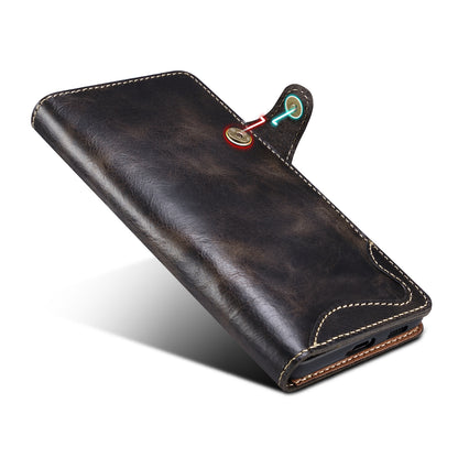 Genuine Leather Oil Wax Cowhide Button Wallet Phone Case (For Samsung)